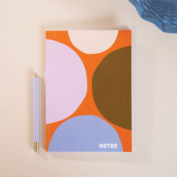 a5 lined notebook. 100% recycled paper notebook. made in the UK. bold, colourful, floral