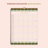 Monthly layout of 2025–2026 academic family planner with holidays and week numbers