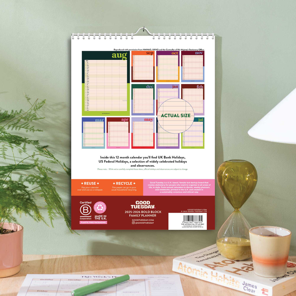 Back cover with month previews and calendar details