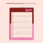 Close-up of the calendar layout showing column spacing and grid lines