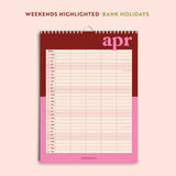 Close-up of the calendar layout showing column spacing and grid lines