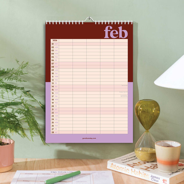 Inside layout showing 5-column month-to-view grid with holidays