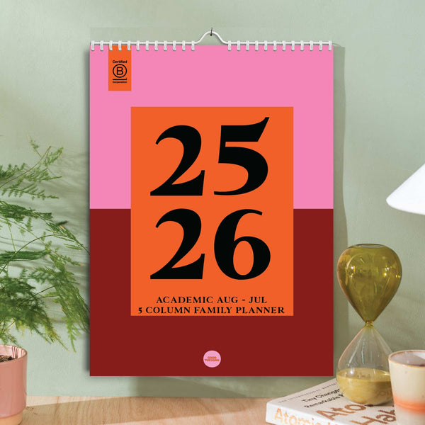 Front cover of the Bold Block A3 Family Planner for 2025–2026 academic year