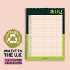 A3 family calendar with bold block colours and typography design printed in the UK on 100% recycled paper