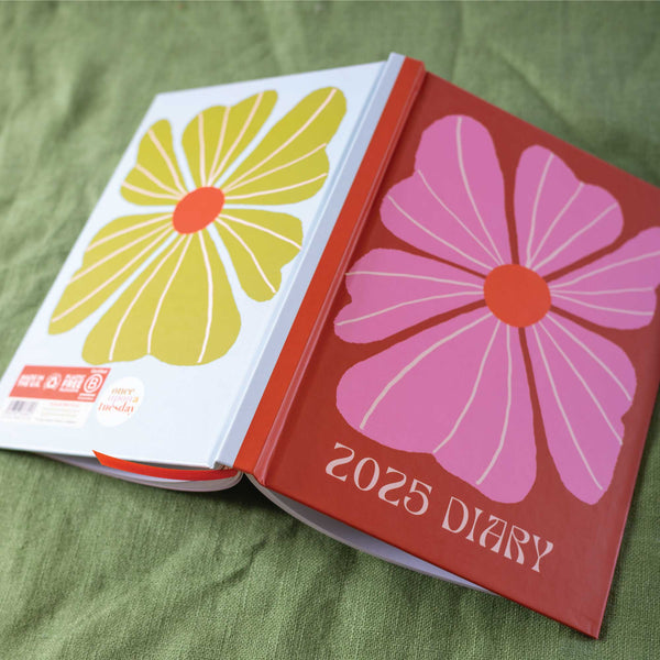 Floral gift set with 2025 diary, notebook, pen, and planner stickers