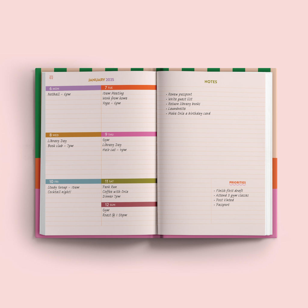 2025 week to view planner. annual diary. 100% recycled paper. made in the UK.