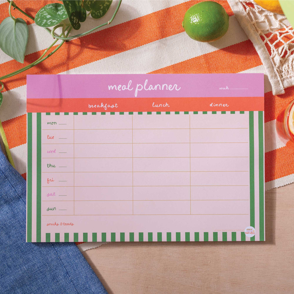 A4 Weekly Meal Planner Pad | Cabana Stripe– Good Tuesday