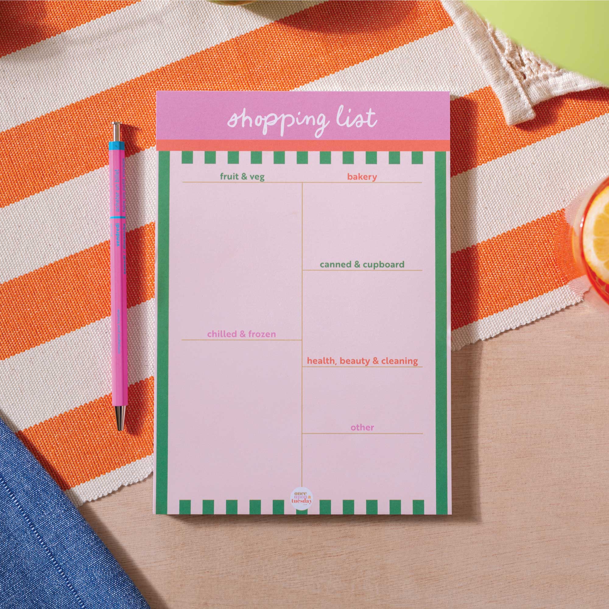 a5 shopping list. magnetic shopping list. cabana. tropical.