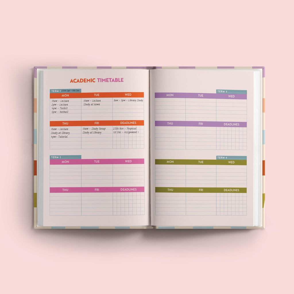 2024 - 2025 academic diary. Multicoloured Checkerboard design. Week to view. A5, hardcover journel. 100% recycled paper. Made in the UK.