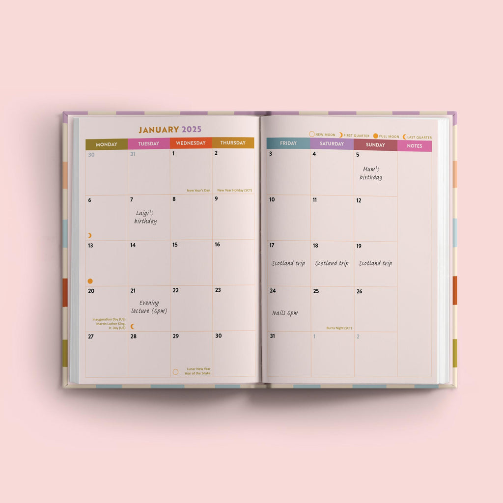 2025 week to view planner. annual diary. 100% recycled paper. made in the UK.