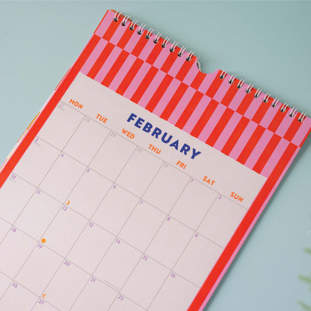 academic calendar for back to school. colourful checks and stripes. 100% recycled paper.