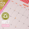 academic calendar for back to school. colourful checks and stripes. 100% recycled paper.