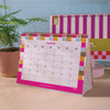 academic year desk calendar. 2024-2025. 100% recycled paper. freestanding flip calendar. checks and stripes.