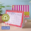 academic year desk calendar. 2024-2025. 100% recycled paper. freestanding flip calendar. checks and stripes.