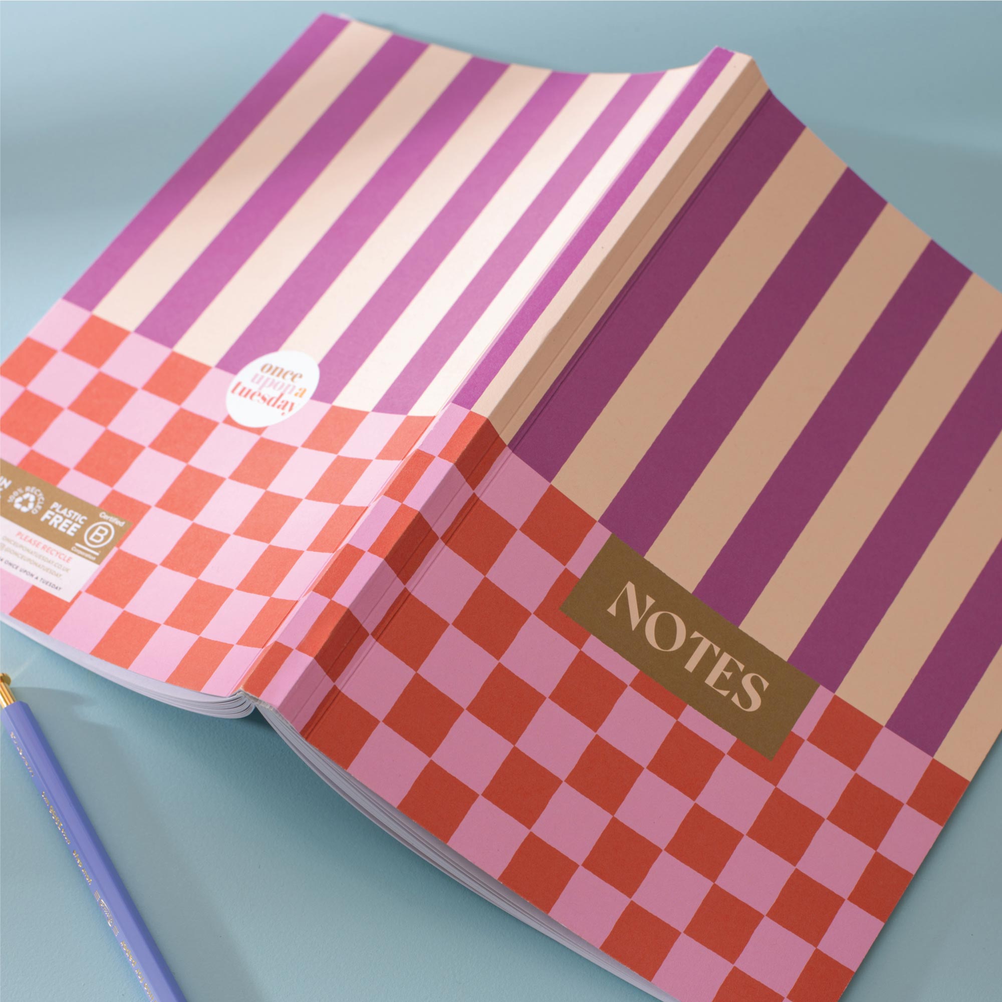 100% recycled checks notebook. 128 pages, A5. Made in the UK.