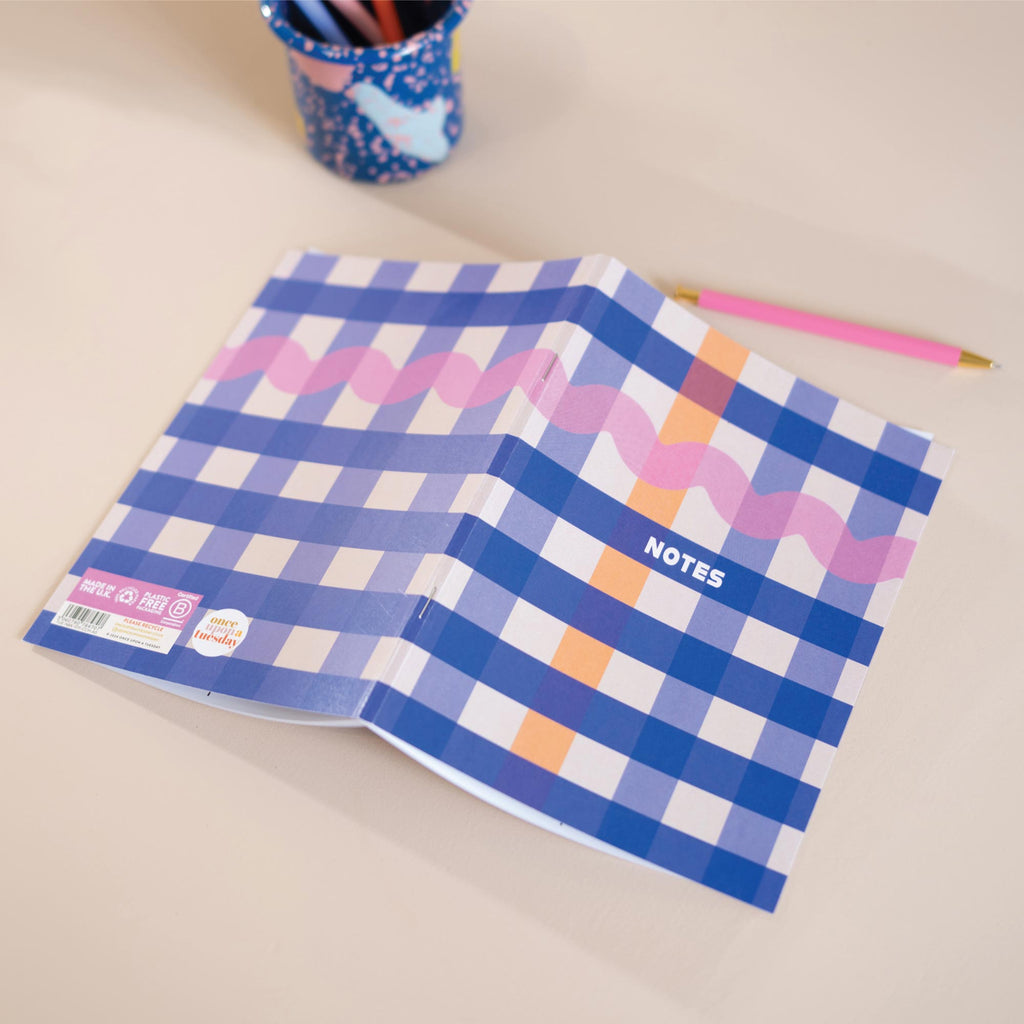 a5 lined notebook. 100% recycled paper notebook. made in the UK. bold, colourful, floral