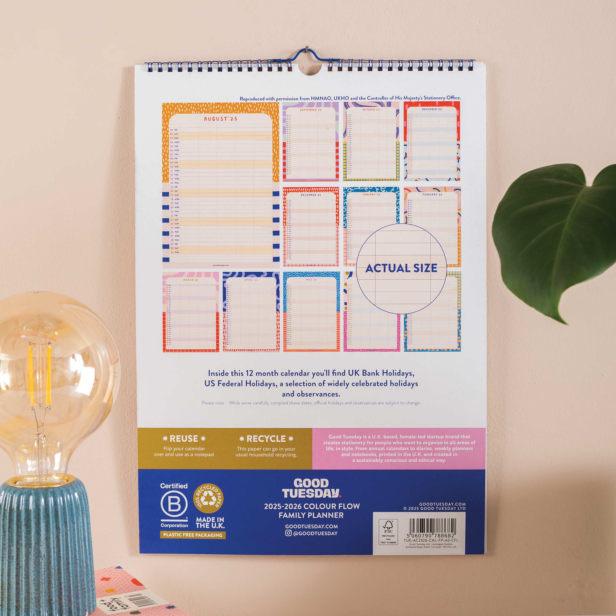 Back cover of the 2025-2026 Family planner, showing each monthly page design.