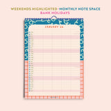 Month to View Detail – Family Wall Calendar with UK and US Holidays, Highlighted Weekends