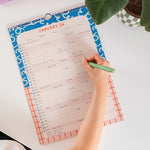 Inside of the academic colour flow family planner. Showing the 5 column planner in use