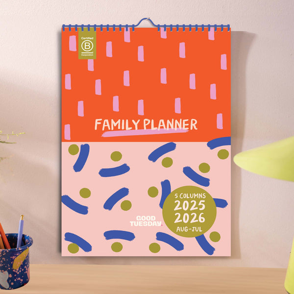 A3 Family Calendar 2025–2026 Cover – Bold 5 Column Layout for Academic Year