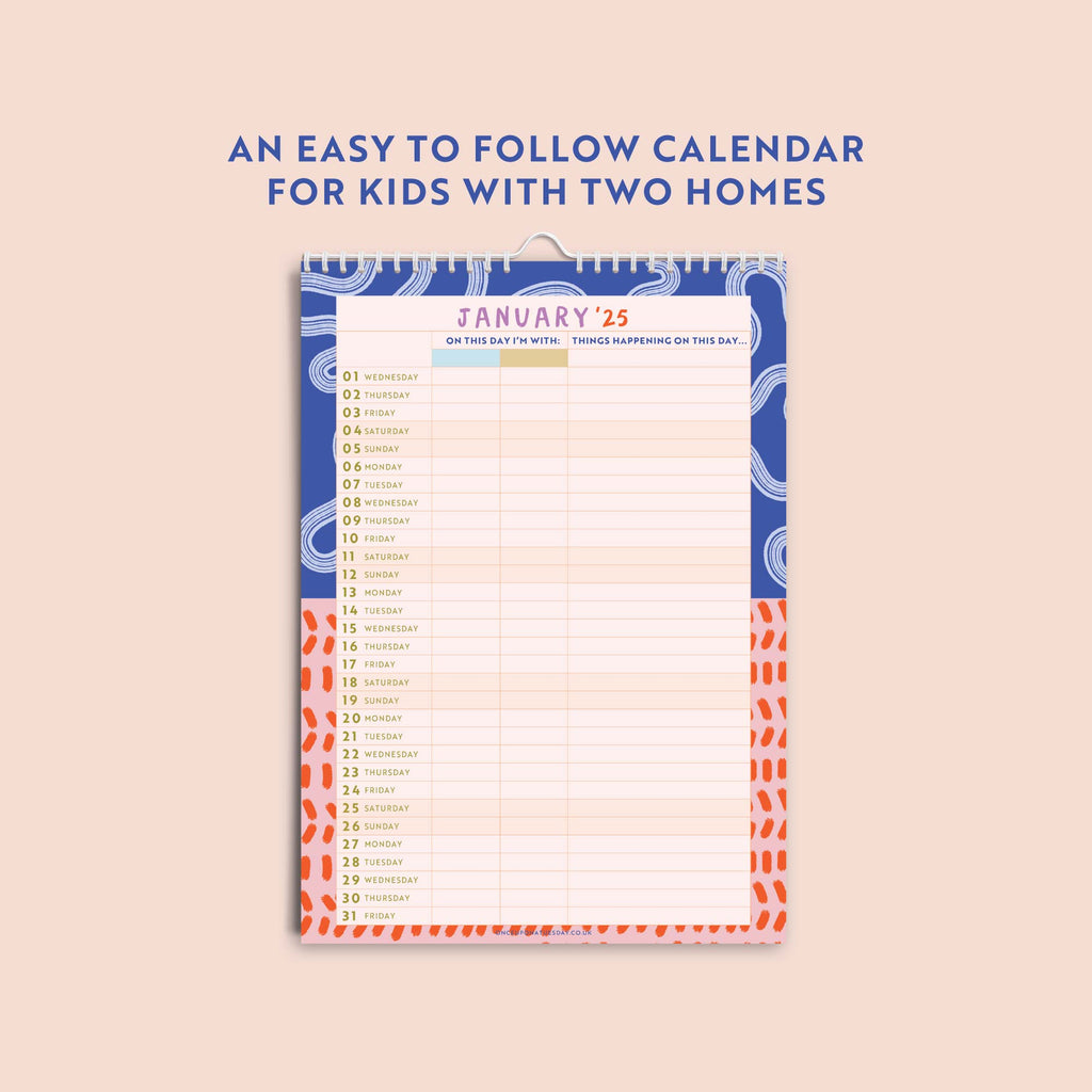 september start kids calendar. for children with two homes.