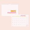 2025 Large Calendar. A3. Minimalist with pops of colour. 100% recycled paper. made in the UK.