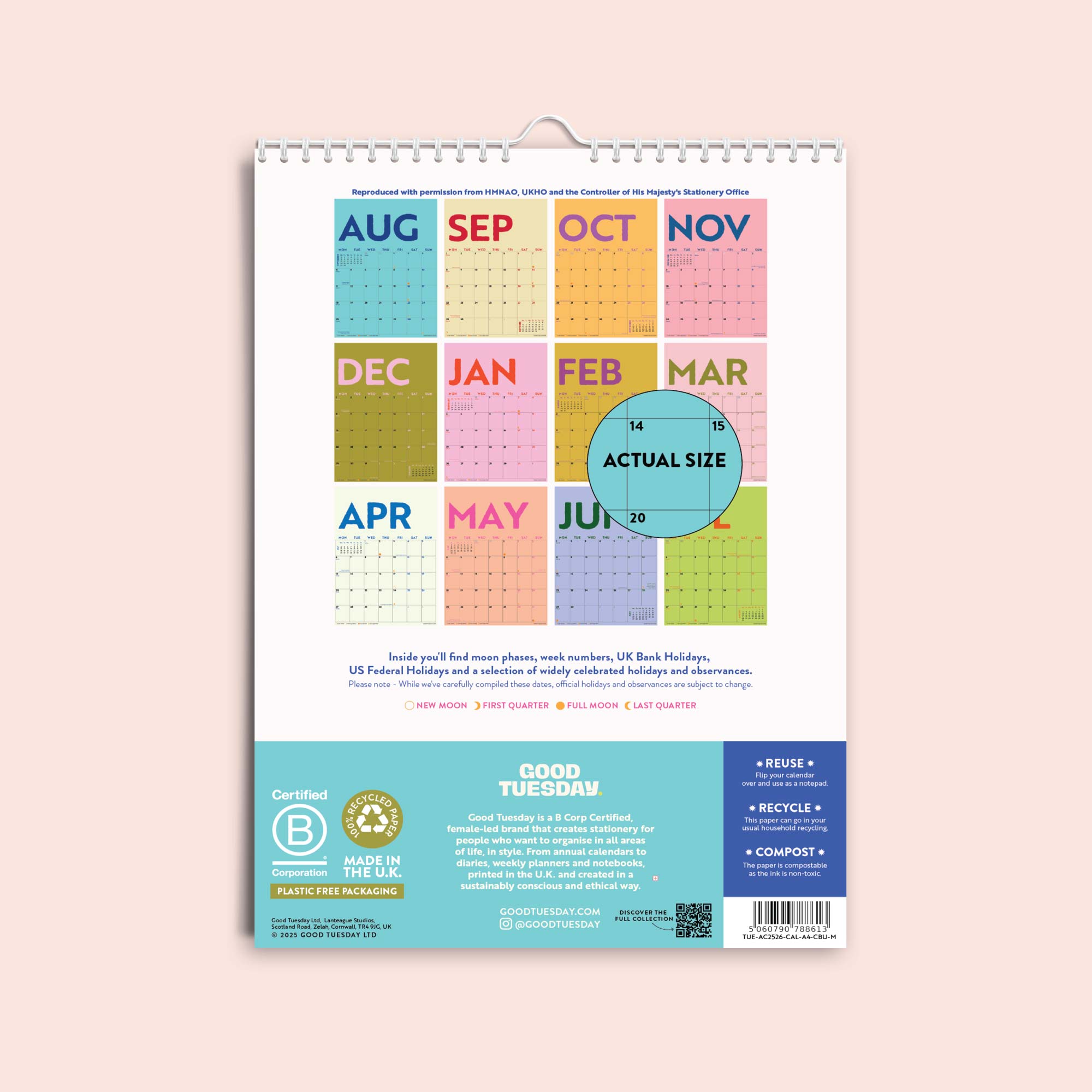 Back Page of Bold Academic Wall Calendar – 2025–2026 Year Overview, A4 Size, Recycled Paper