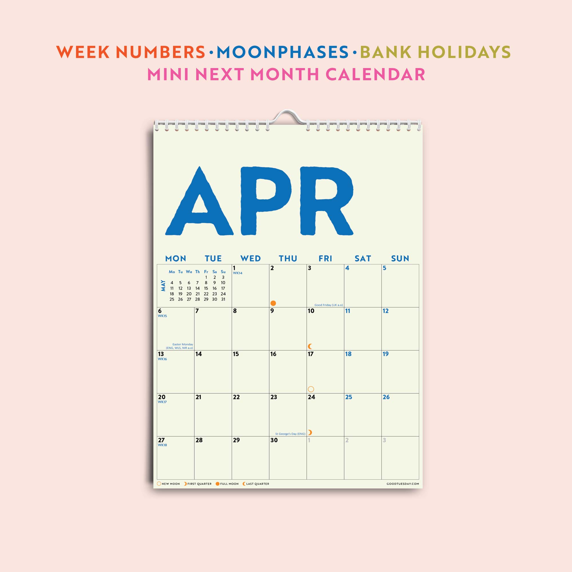 Close-up of Academic Calendar 2025–2026 Layout – Monday Start Grid, Pink and Red Colour Palette
