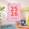 2025–2026 A4 Academic Wall Calendar Cover – Bold Pink and Red Design, Recycled Paper, UK Printed