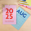 2025 calendar. A4 planner. Bold colours. recycled paper calendar. stationery made in the UK.