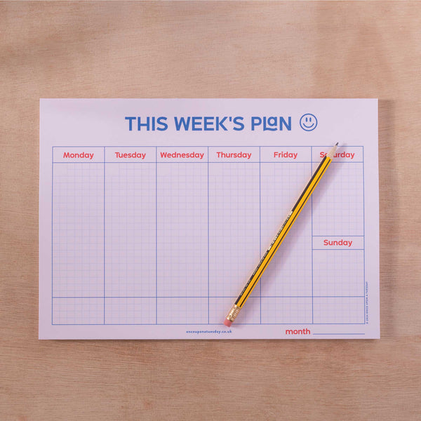 A4 weekly planner pad. weekly schedule. recycled paper. made in the UK. school days. back to school