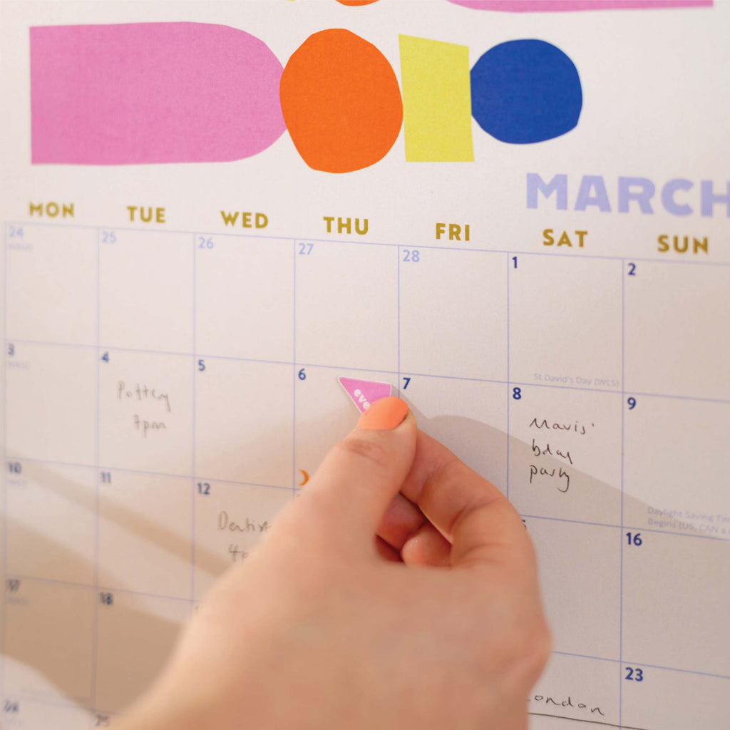 2025 calendar. A4 planner. Bold colours. recycled paper calendar. stationery made in the UK.