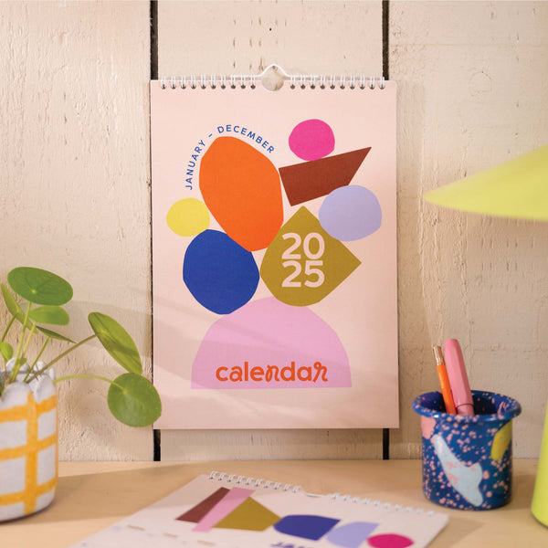 2025 calendar. A4 planner. Bold colours. recycled paper calendar. stationery made in the UK.