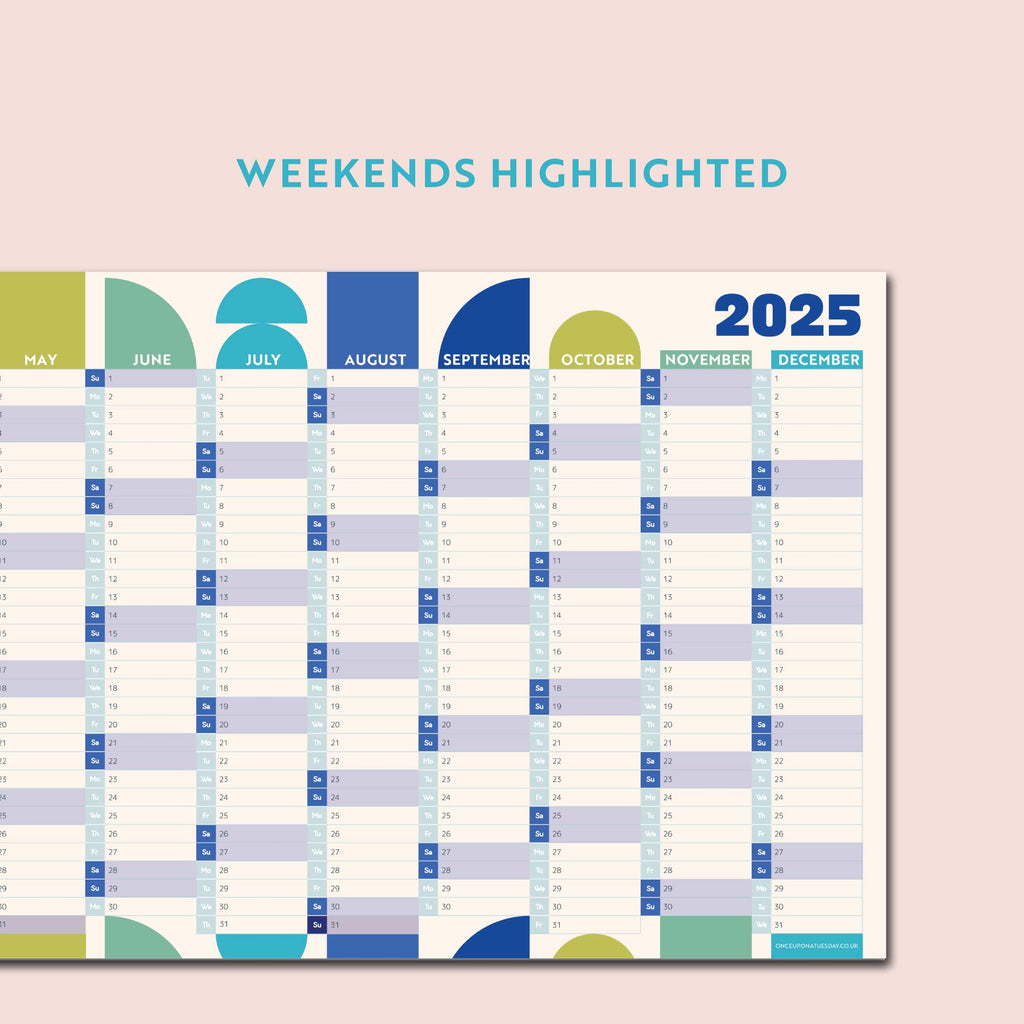 2025 compact calendar. 2025 colourful planner.