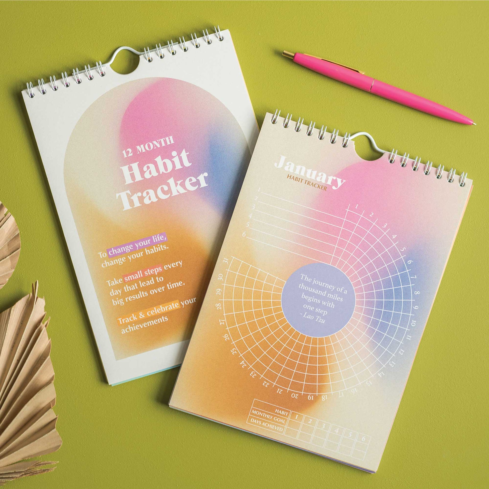 Daily Habit Tracker 12 Month Goal Planner Gradients