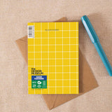 Gridded Design Museum birthday card, blank inside, with recycled kraft envelope