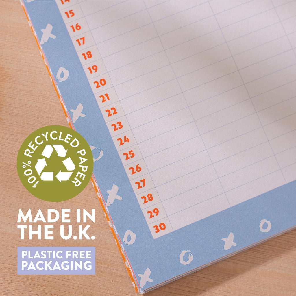 undated calendar. co parenting calendar. calendar for kids. A4 hanging planner. recycled paper. made in the UK.