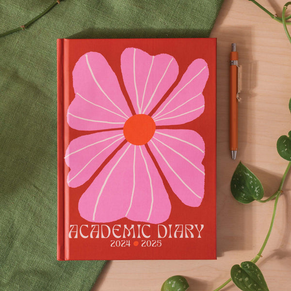 2024 - 2025 academic diary. Les Fleurs. Abstract Flowers. Week to view. A5, hardcover journel. 100% recycled paper. Made in the UK.