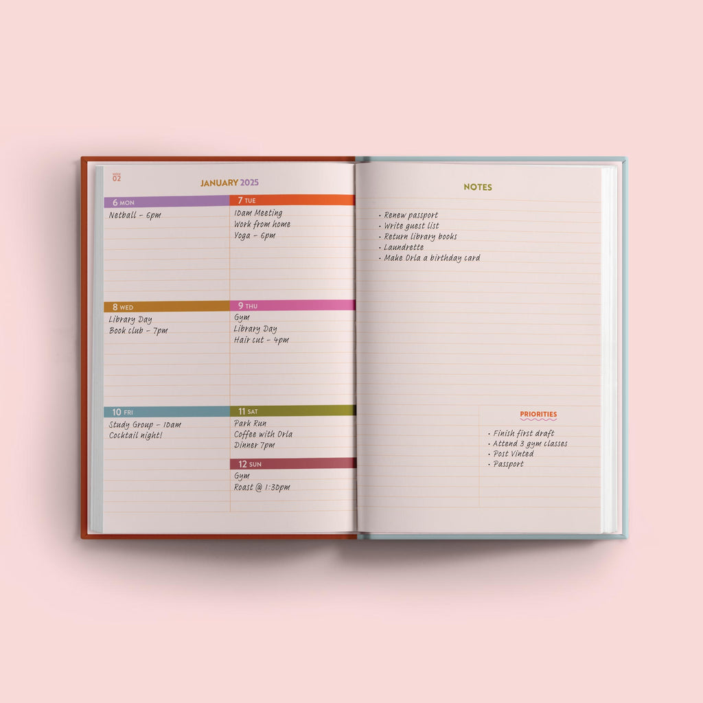 2025 week to view planner. annual diary. 100% recycled paper. made in the UK.