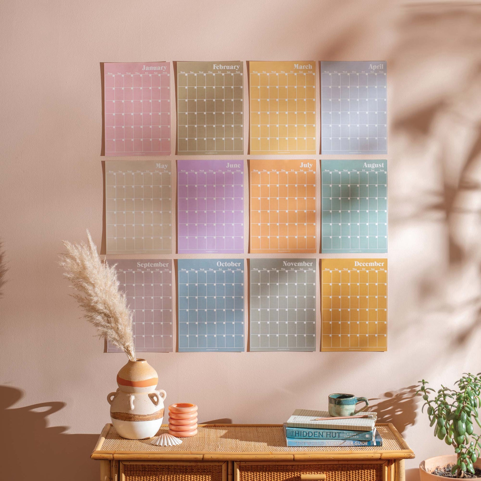 A4 Monthly Undated Wall Planner 12 Pages Pastels