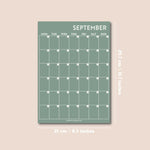 Undated A4 Wall Calendar - 12 separate monthly pages in a surf inspired colour palette. 100% Recycled Paper, Made in the UK.