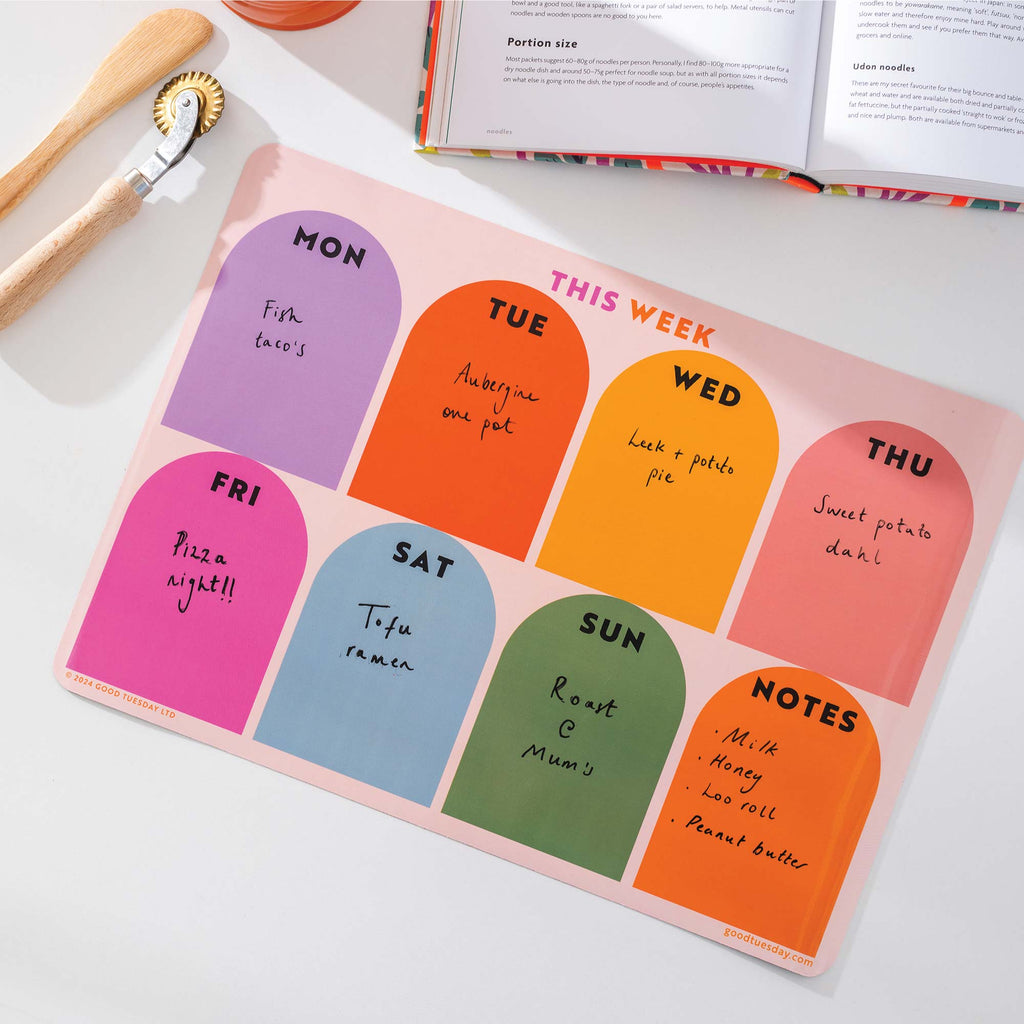 Large A3 Magnetic Weekly Planner with Rainbow Arches Design – Reusable fridge magnet planner for schedules, meals, and routines. Designed and printed in the UK.