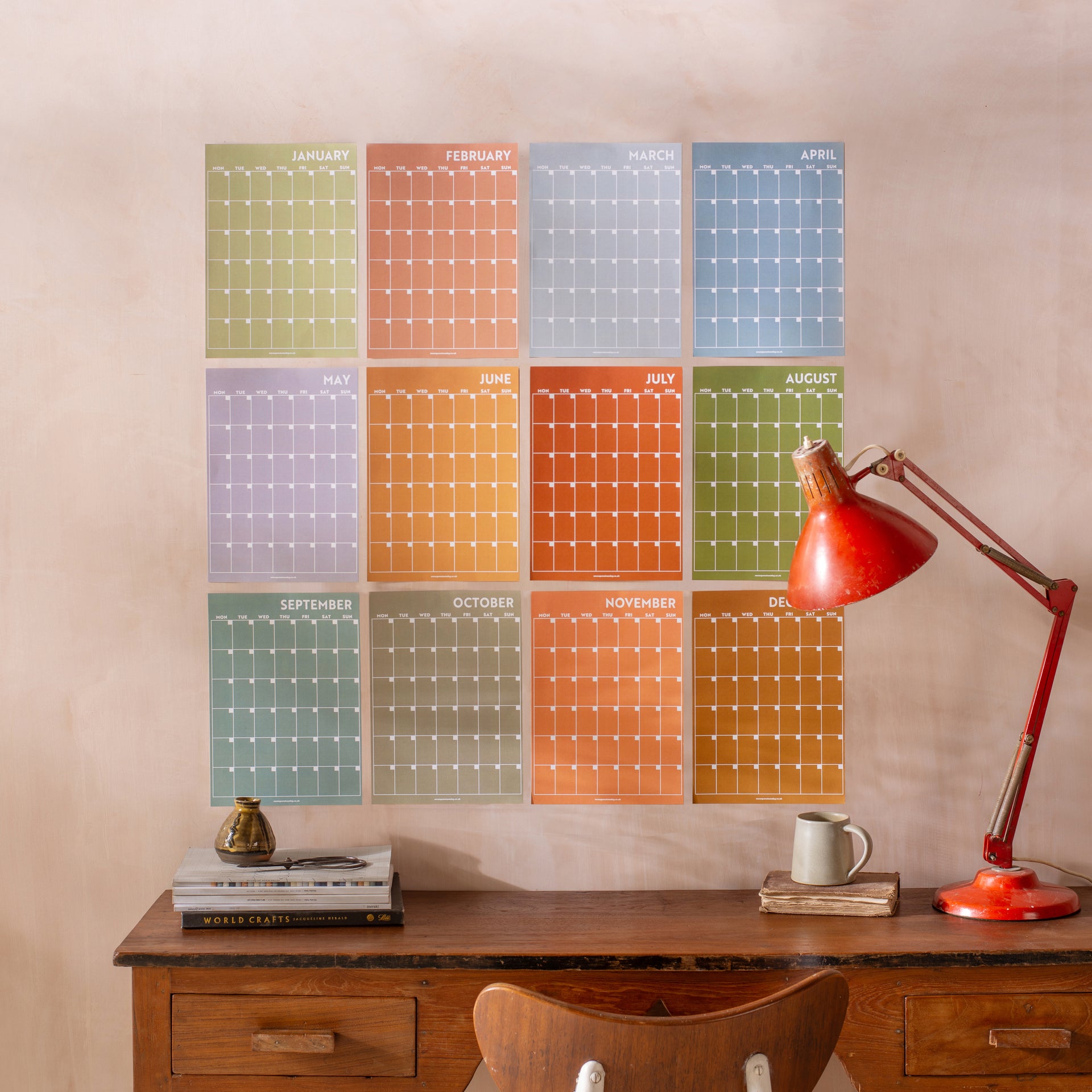 A4 Monthly Undated Wall Planner 12 Pages Surf