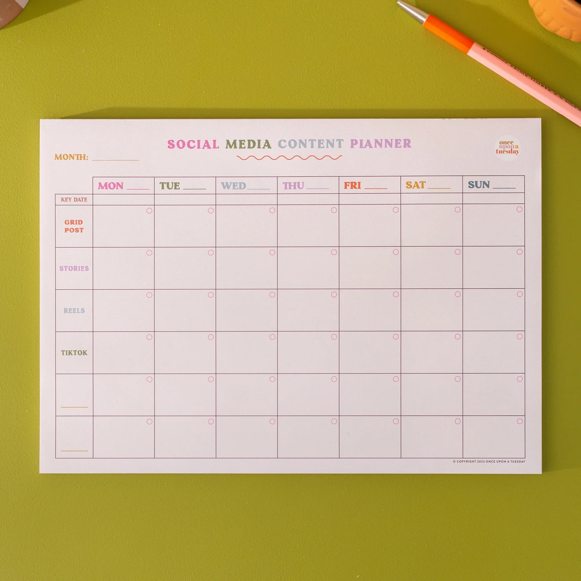 Social Media Weekly Planner Pad – Colourful & Organised