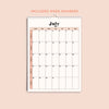 A3 2025 12 month calendar. peachy. minimalist aesthetic.