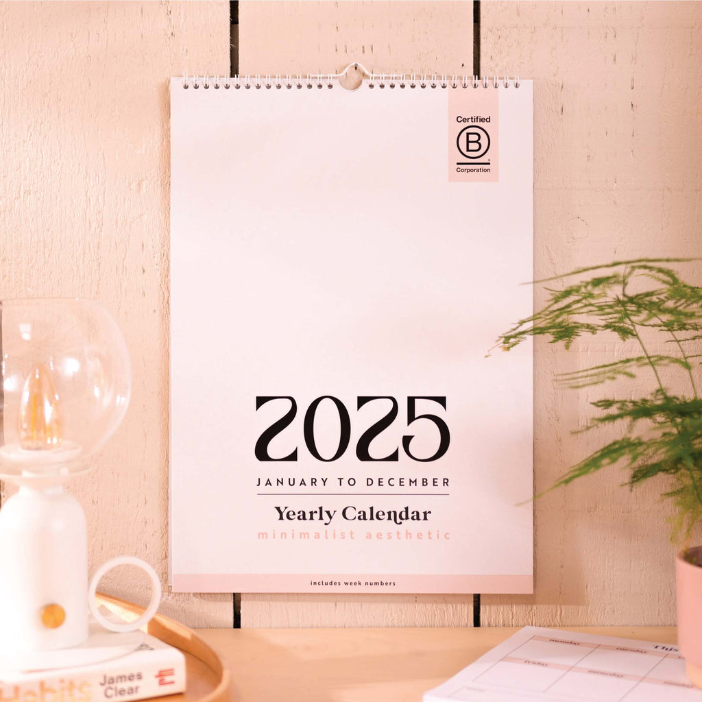 A3 2025 12 month calendar. peachy. minimalist aesthetic.