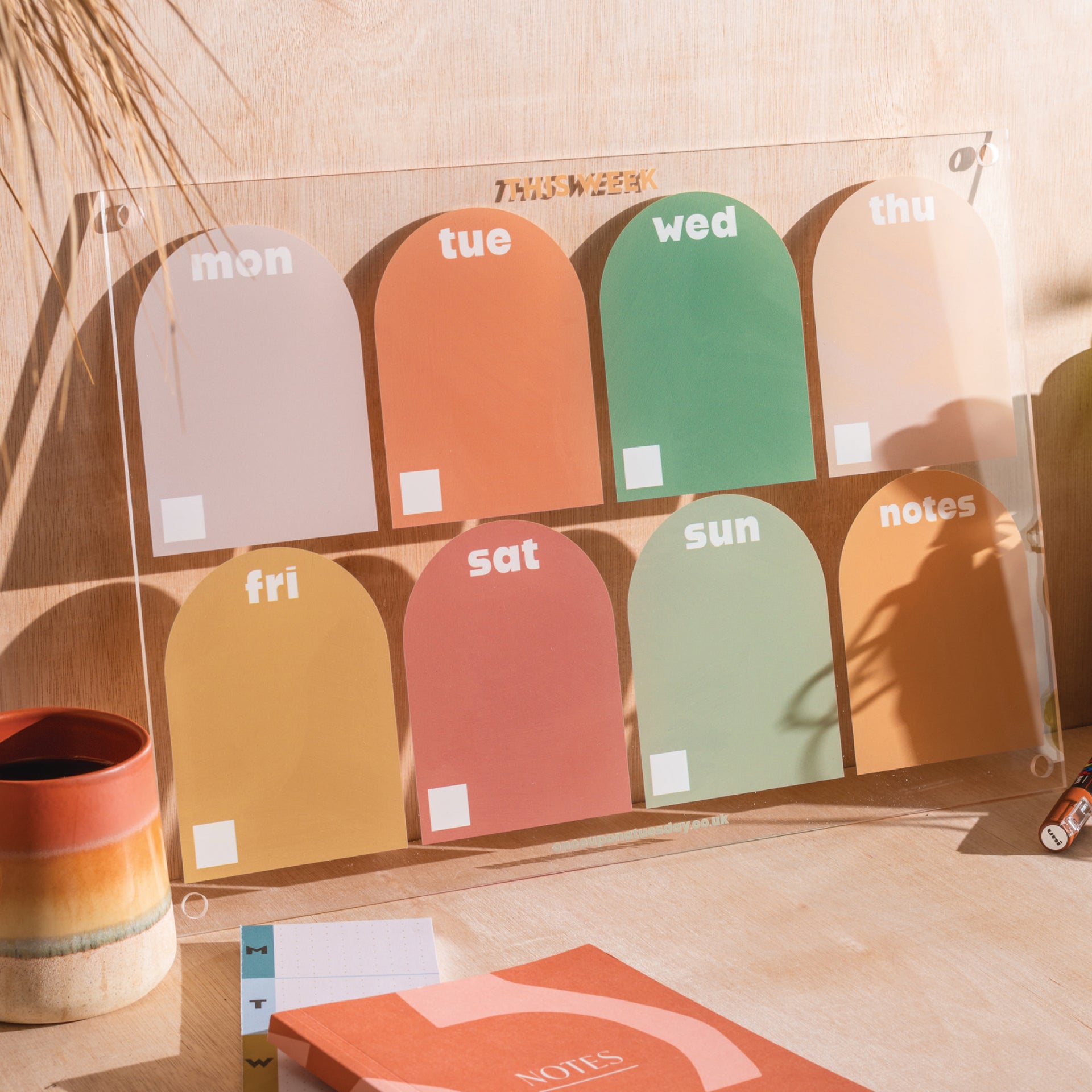 A3 Wipeable Weekly Planner Recycled Acrylic Muted Arches Optional Wall Mounts