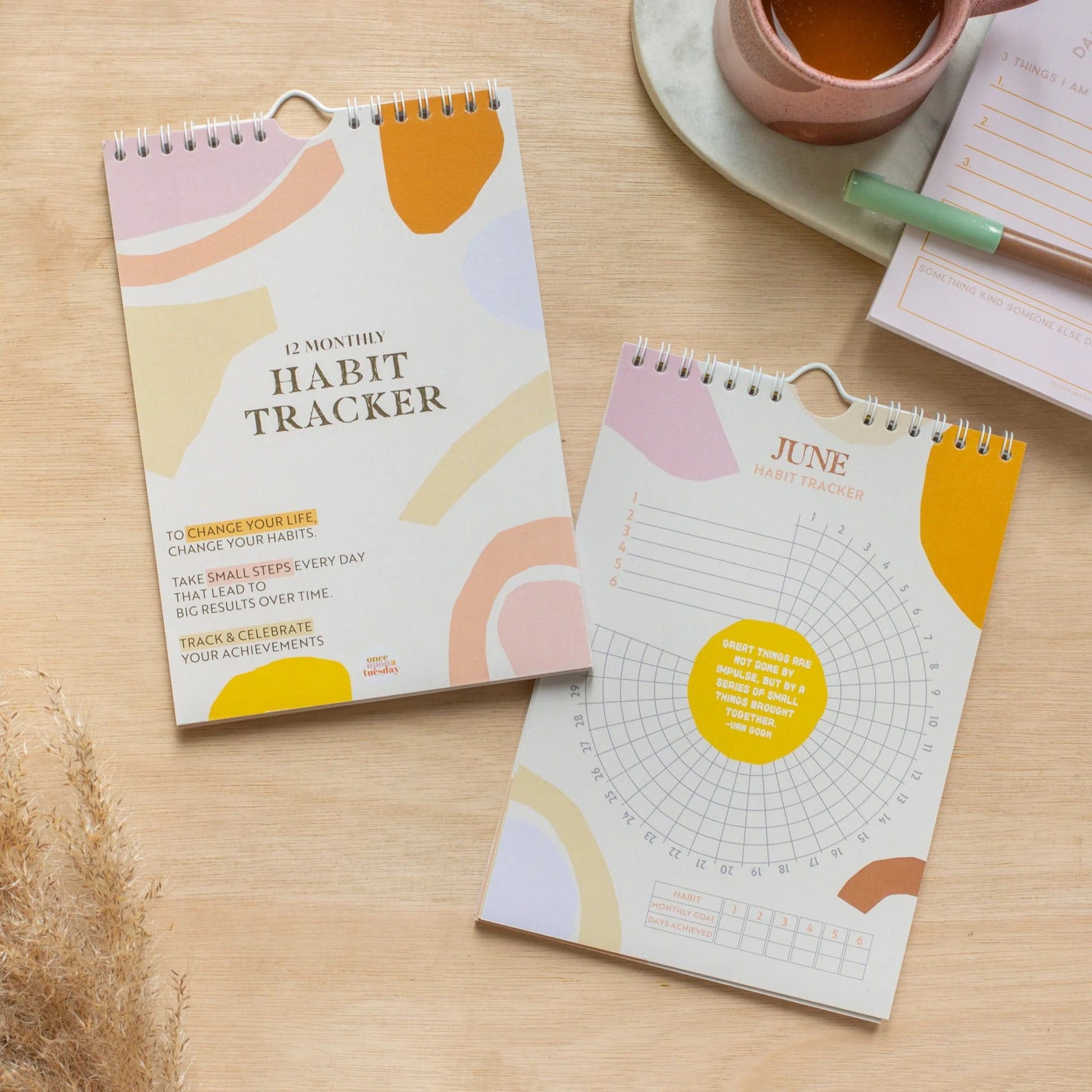Daily Habit Tracker 12 Month Goal Planner Pastel Organic