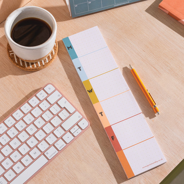 Earthy Tones Weekly Keyboard Planner Pad. 7.5x30cm. 100% Recycled Paper. Made in the UK.