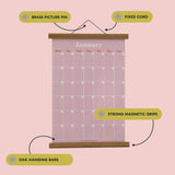 Oak wall planner magnetic hanger, A3, magnetic strips, string hanger
